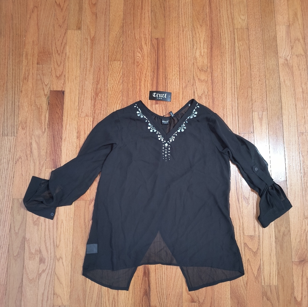 3/$10⭐ NWT Cruel Sheer Embroidered Blouse, Women's M, Black